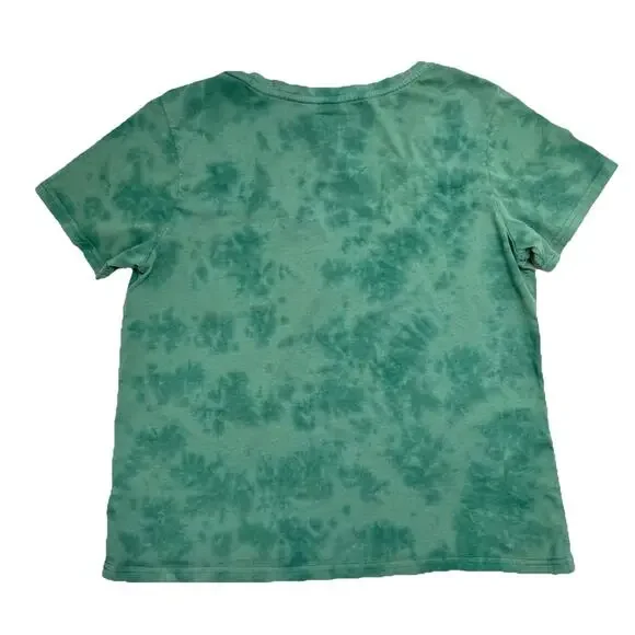 Pact Green Tie Dye T-Shirt Organic Cotton Cropped Short Sleeves Scoop Neck Sz M - Picture 2 of 8